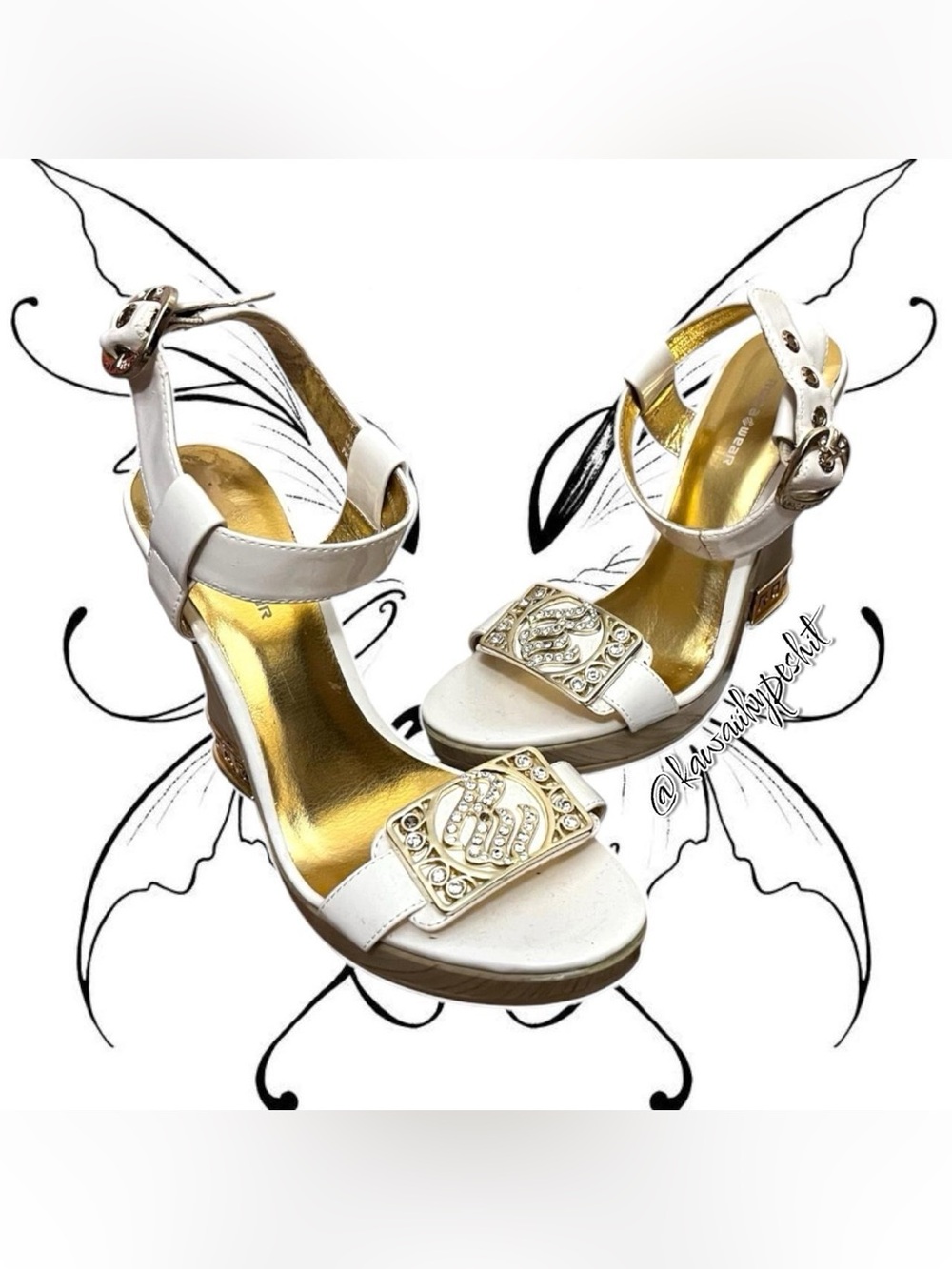 Vintage Y2K Rocawear White and Gold Wedge Platform Sandals
